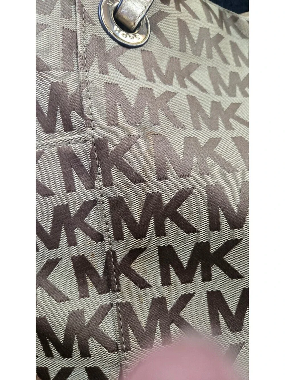 Michael Kors Beige and Brown MK Logo Tote Bag with Gold Handles